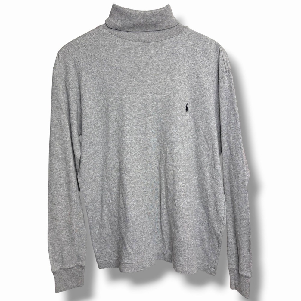Polo Ralph Lauren Sz Large Gray Jersey Turtleneck Pullover Top Long Sleeves Mock